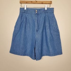 Vintage 80s 90s High Rise Pleated Denim Mom Shorts Womens 30"